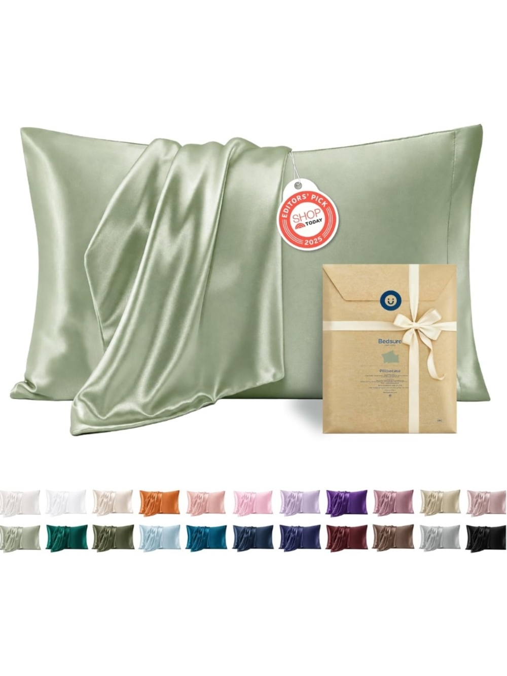 Bedsure GentleSoft Satin Pillowcase Set Standard Queen 20x26 Sage Green